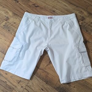 White Cargo Shorts with Elastic Waistband